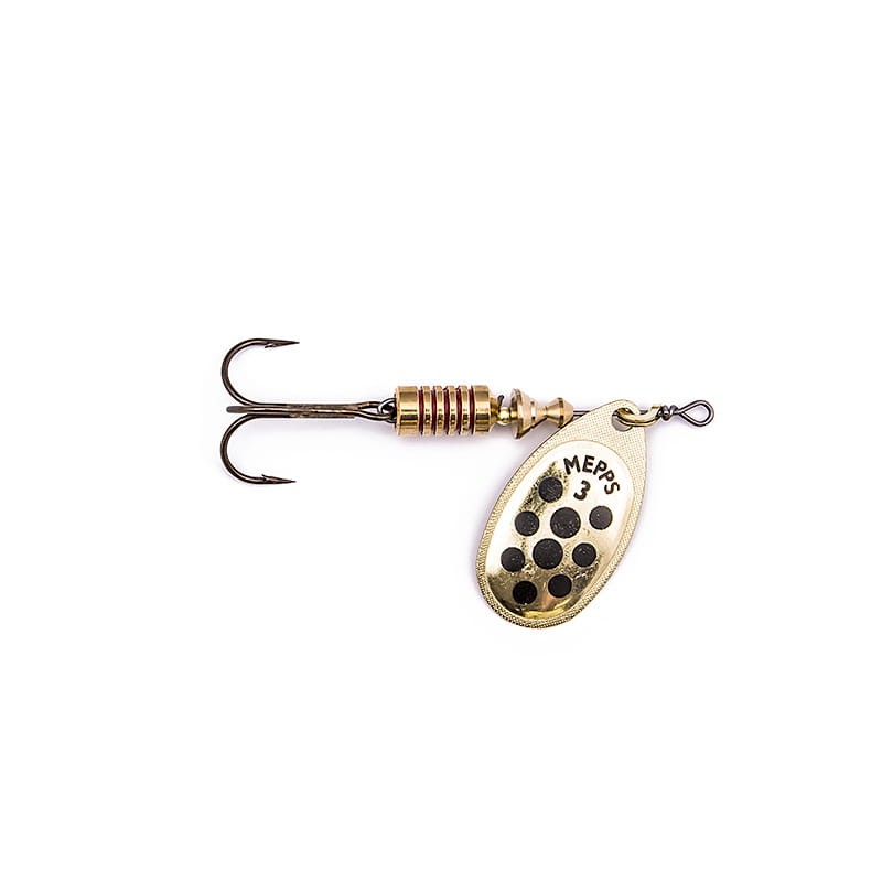 Mepps Aglia Decore Złota Czarne kropki.jpg